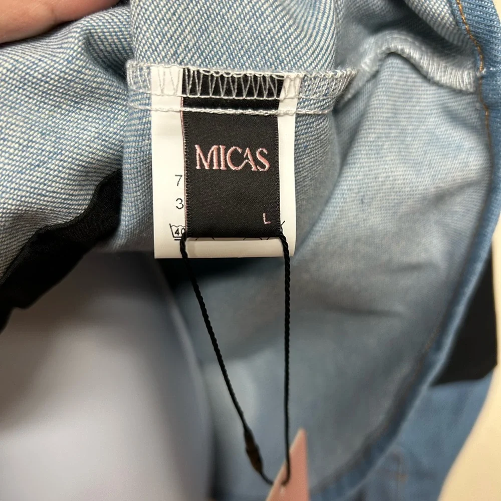 NWT Mica’s Denim Patchwork Notched Lapel Blazer - Picture 9 of 9